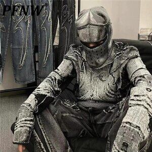 PFNW Jacquard Men's Armor Knitted Sweaters Niche Design Knight Headwear Male